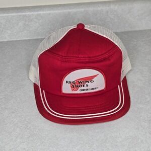 Vintage 80s Red Wing‎ Shoes Patch Mesh Snapback Trucker Hat Cap Made in USA Boot